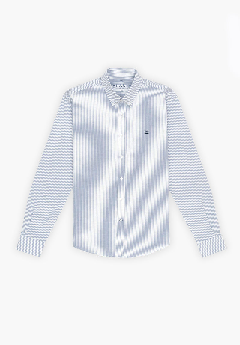 Camisa Manga Larga Oxford Cuello Botón Rayas Azul