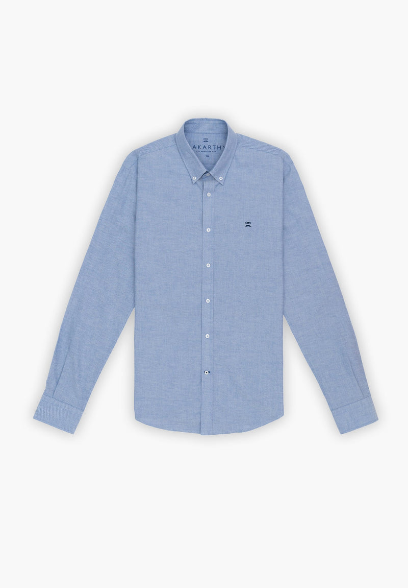 Camisa Manga Larga Cuello Botón Oxford Azul