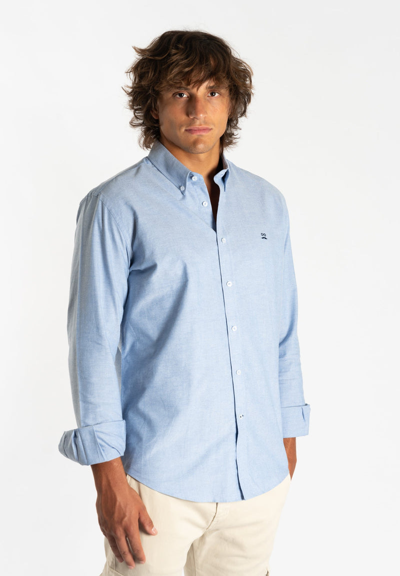 Camisa Manga Larga Cuello Botón Oxford Azul