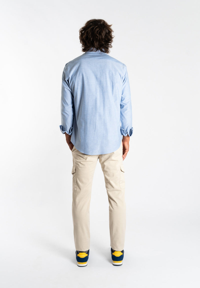 Camisa Manga Larga Cuello Botón Oxford Azul