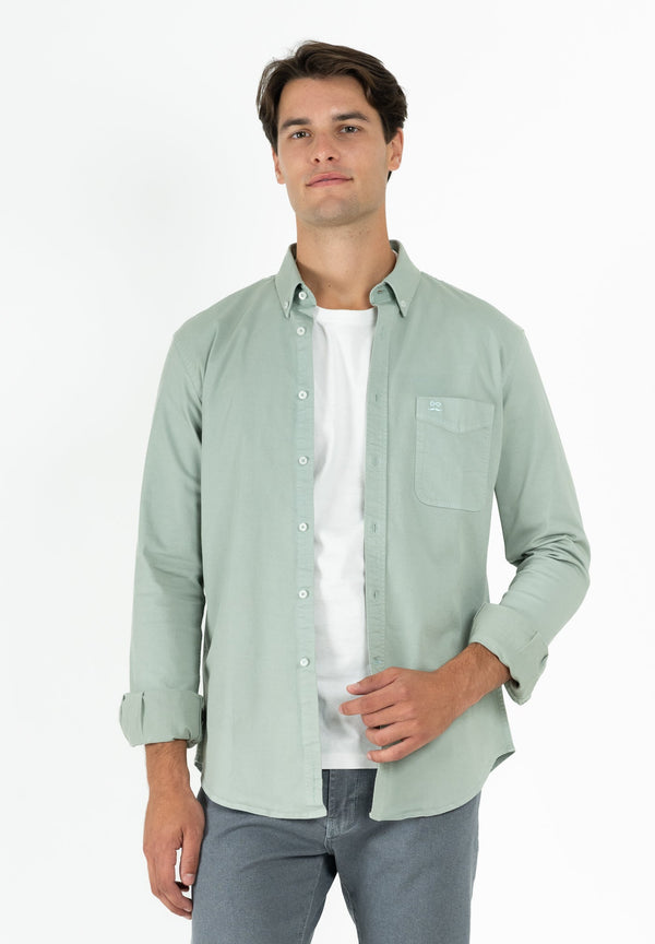 Camisa Manga Larga Sarga Cuello Botón Oliva