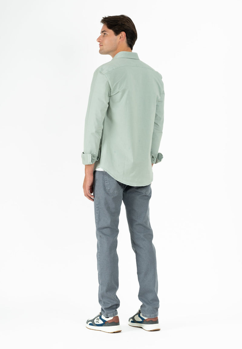 Camisa Manga Larga Sarga Cuello Botón Oliva