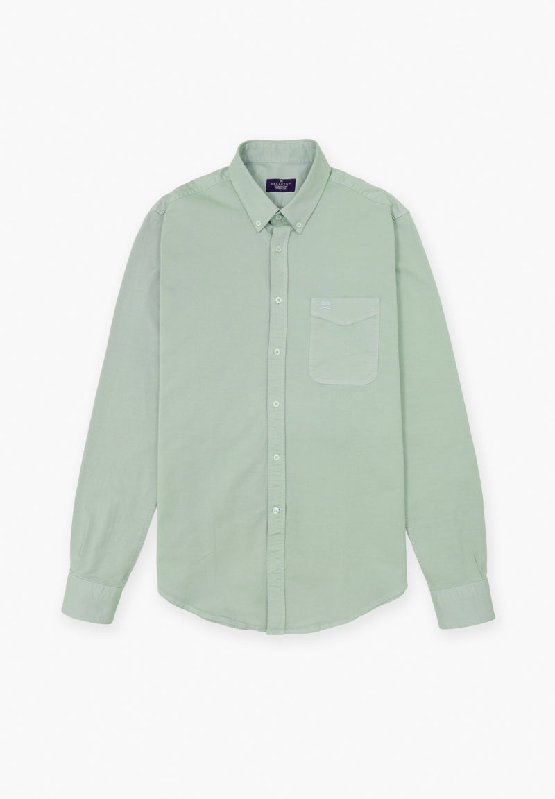 Camisa Manga Larga Sarga Cuello Botón Oliva