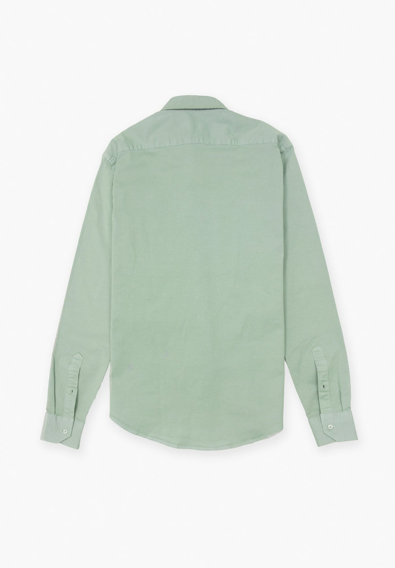 Camisa Manga Larga Sarga Cuello Botón Oliva