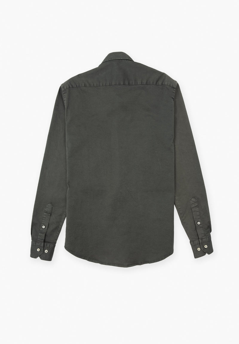 Camisa Manga Larga Sarga Cuello Botón Gris Oscuro