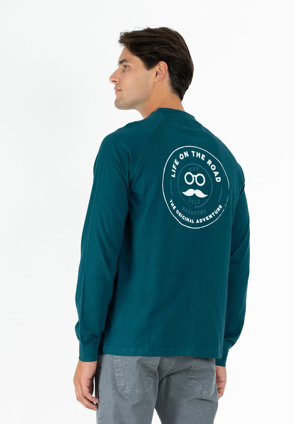 Camiseta Casual Long Patch Azulón