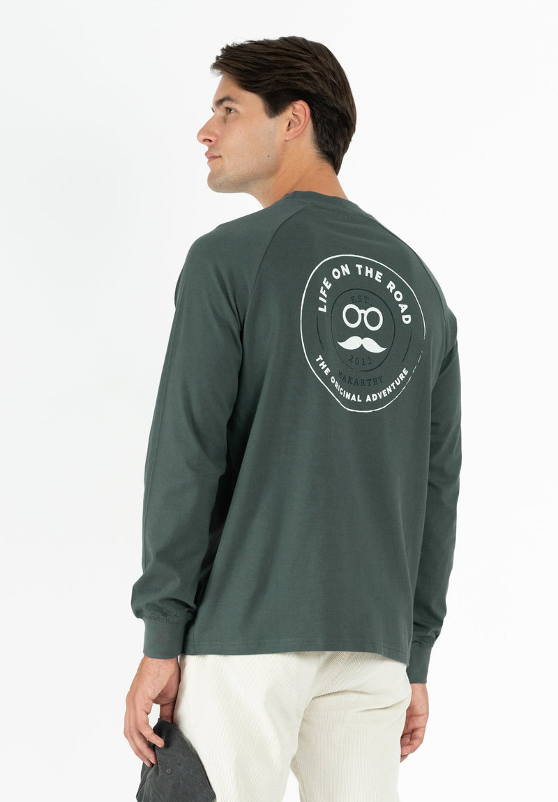 Camiseta Casual Long Patch Gris Oscuro