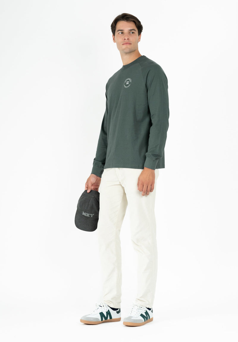 Camiseta Casual Long Patch Gris Oscuro