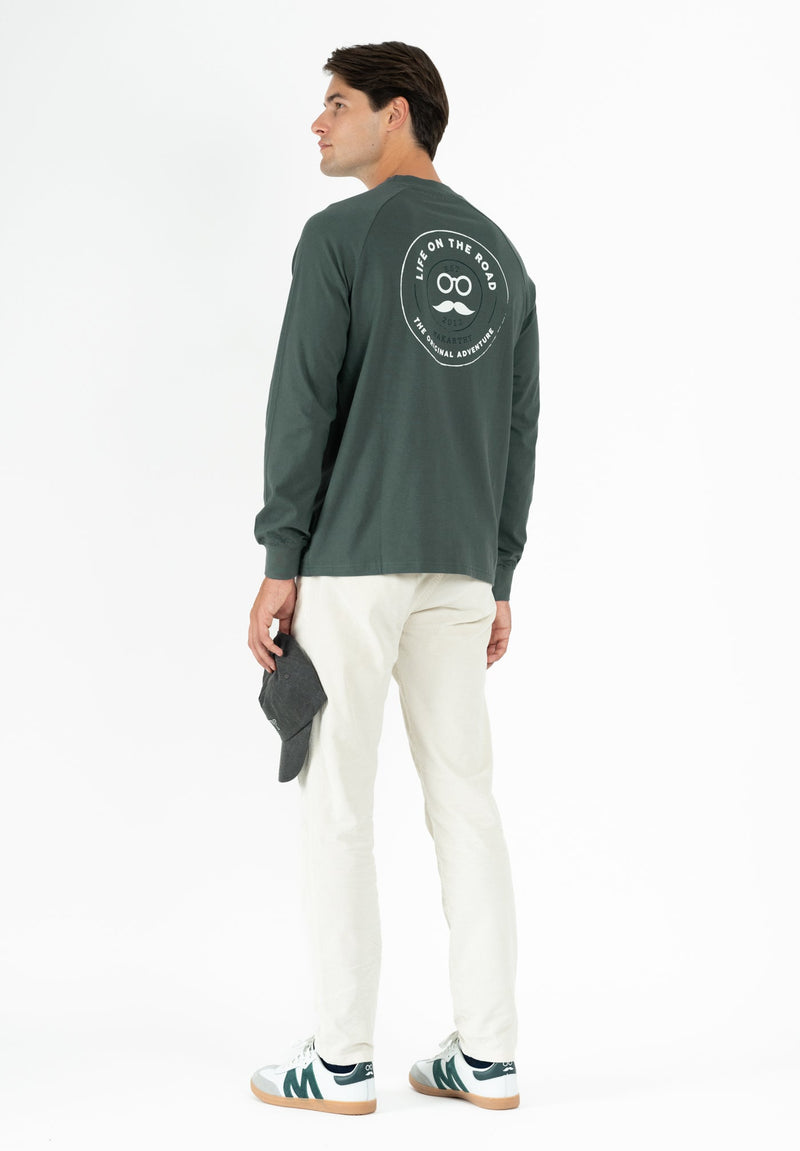 Camiseta Casual Long Patch Gris Oscuro