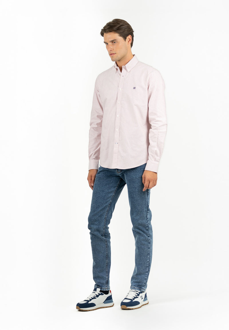 Camisa Manga Larga Oxford Rayas Rojizo