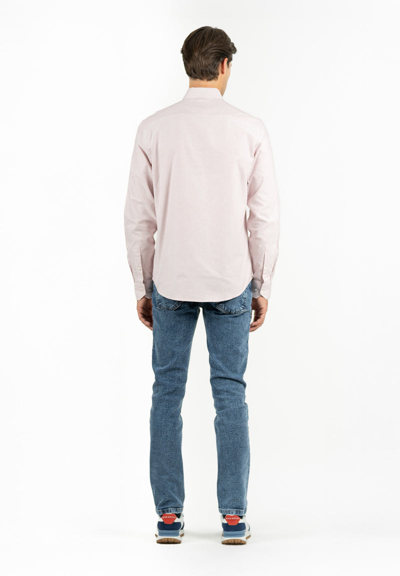 Camisa Manga Larga Oxford Rayas Rojizo