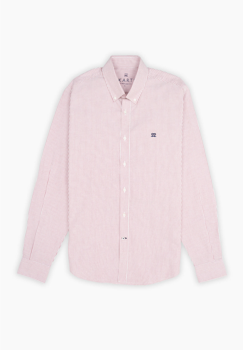Camisa Manga Larga Oxford Rayas Rojizo