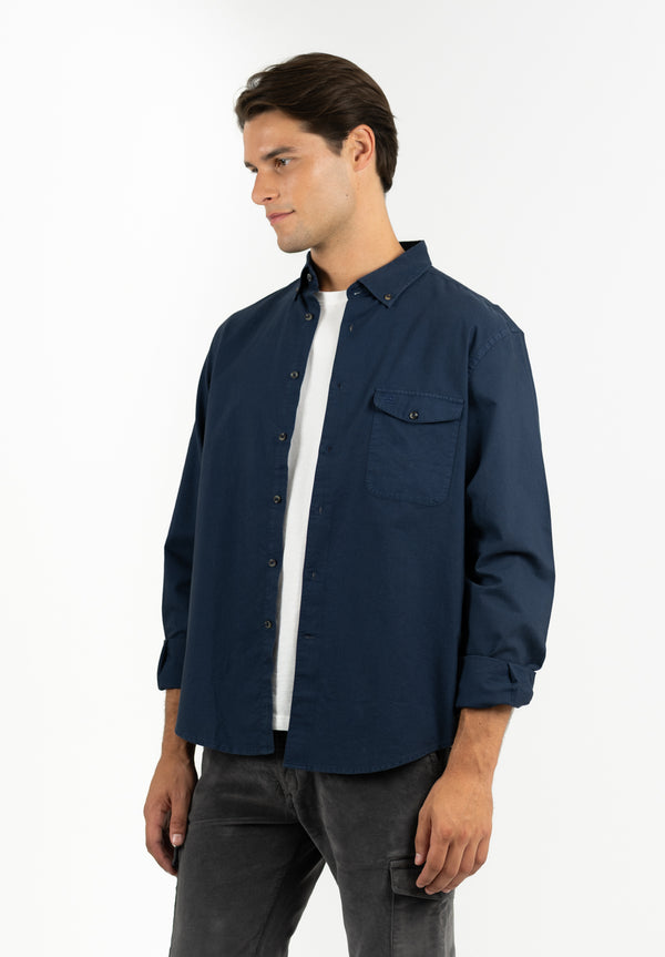 Camisa Pin Point Botón Marino