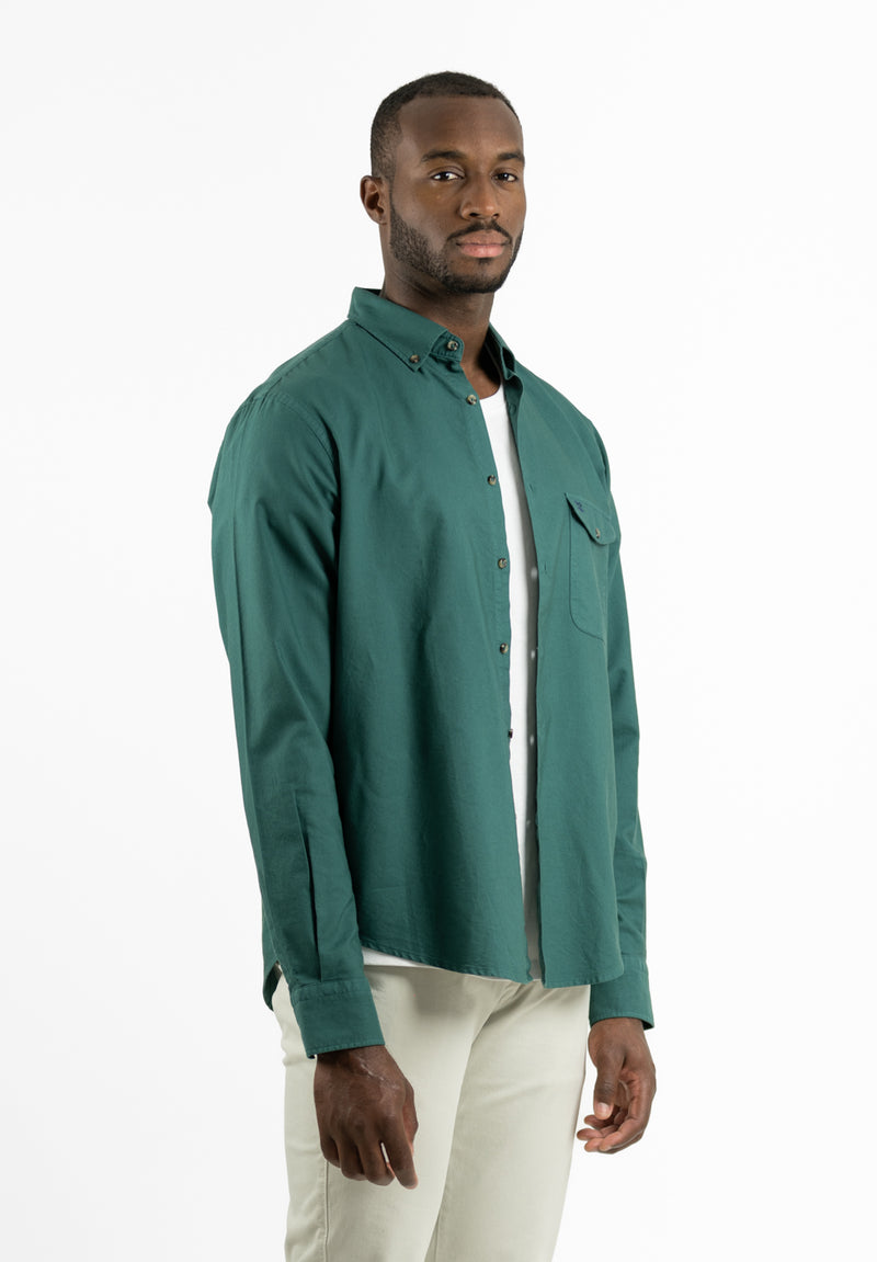 Camisa Pin Point Botón Verde Hierba