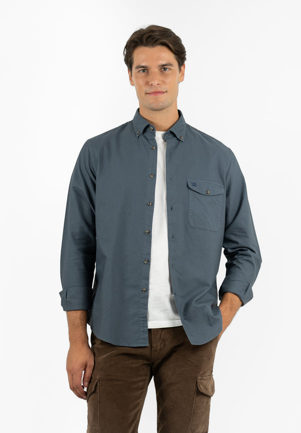 Camisa Pin Point Botón Gris