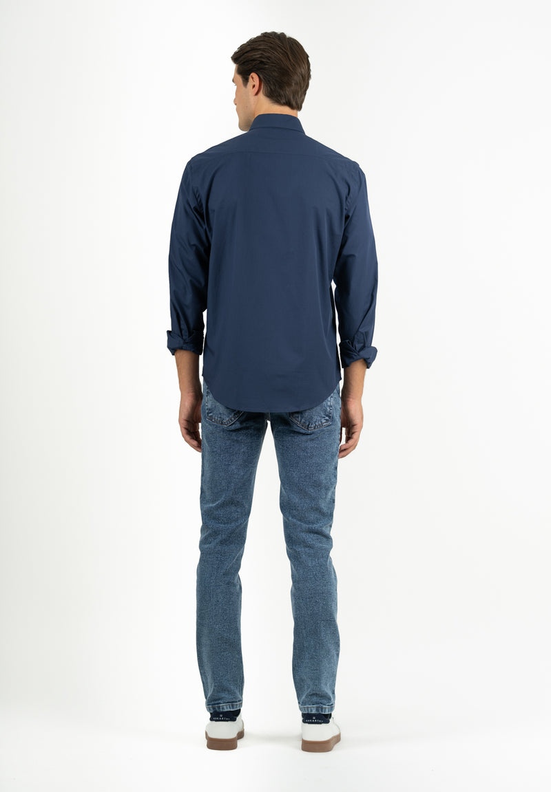 Camisa Manga Larga Lisa Poplin Marino
