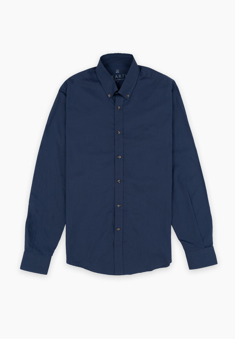 Camisa Manga Larga Lisa Poplin Marino