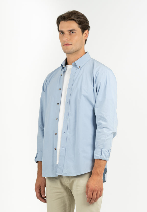 Camisa Manga Larga Lisa Poplin Añil