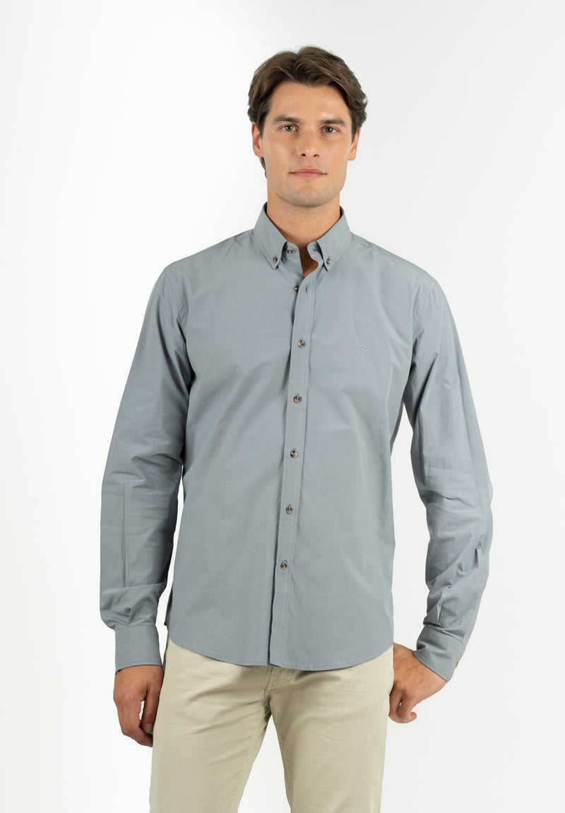 Camisa Manga Larga Lisa Poplin Carbón