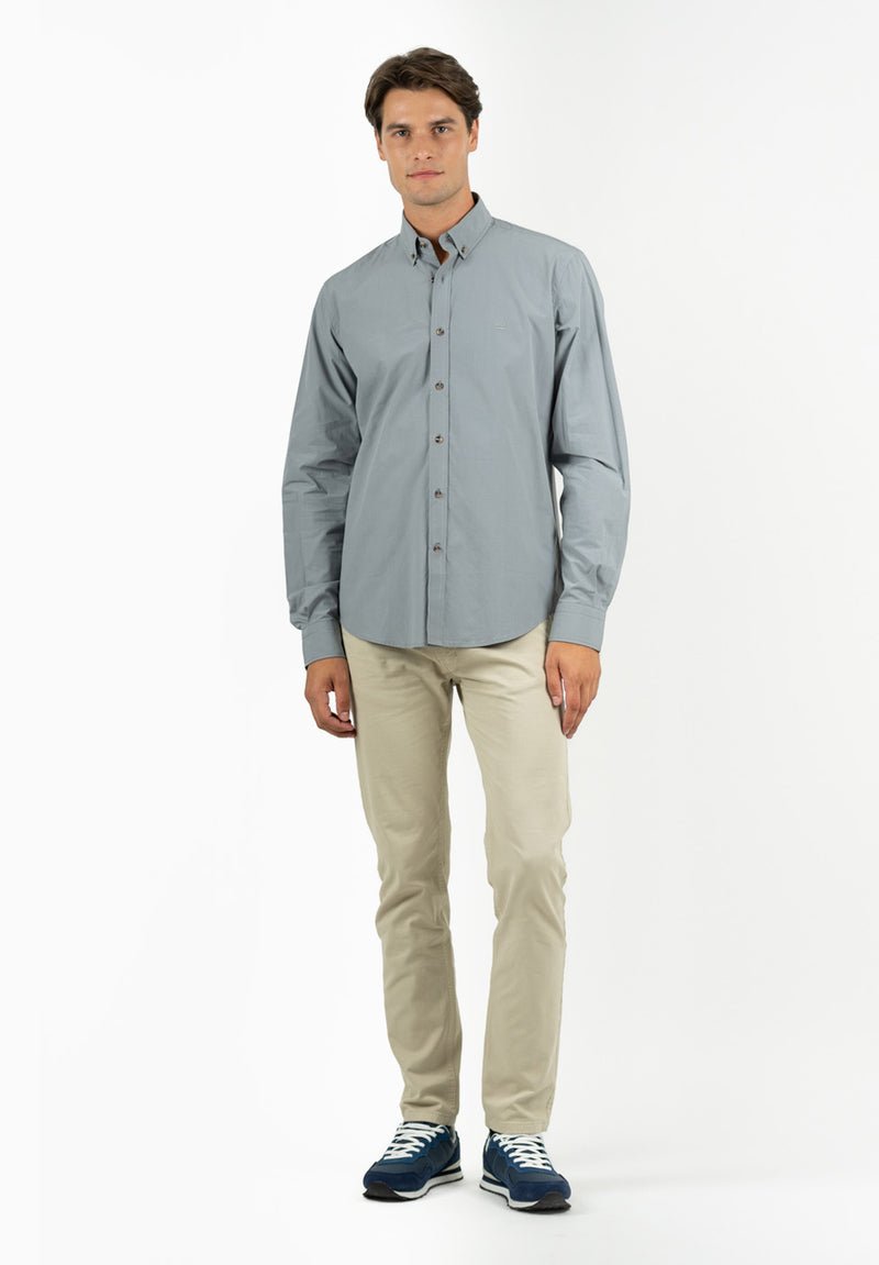 Camisa Manga Larga Lisa Poplin Carbón