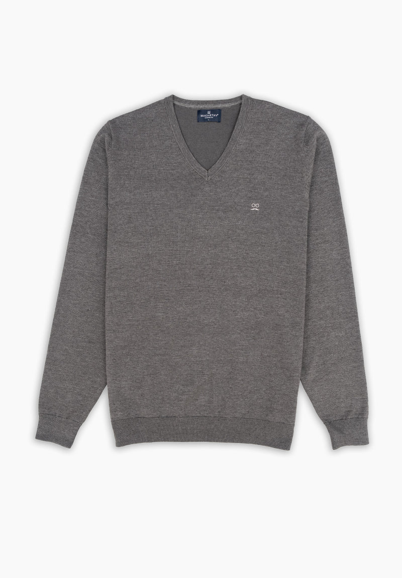 Jersey Cuello Pico Gris Oscuro