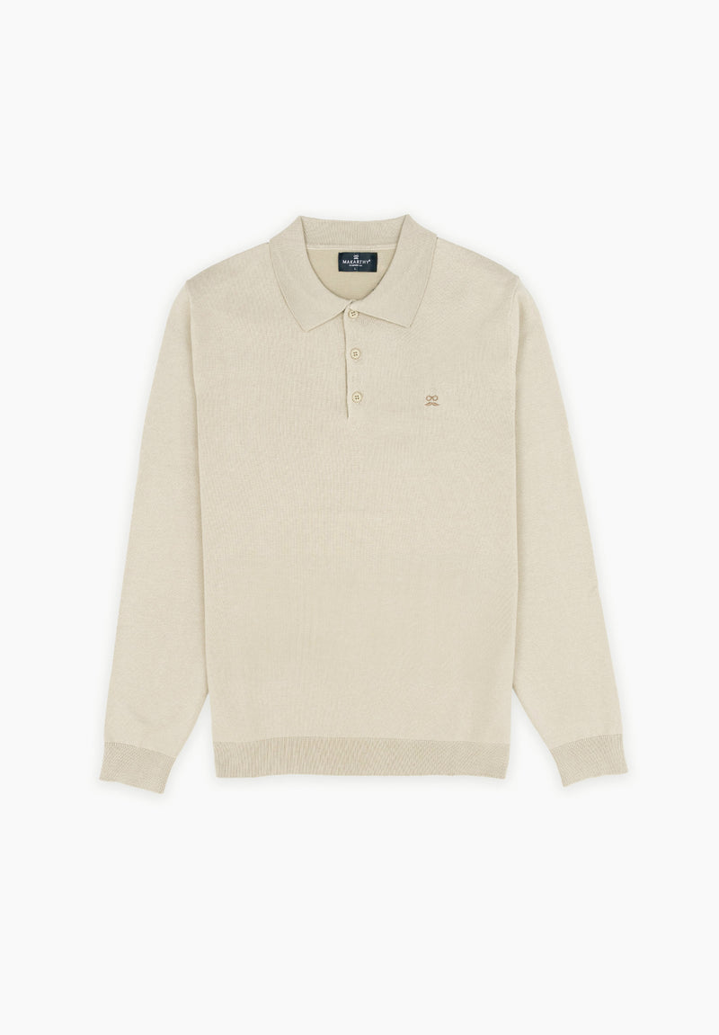 Polo Clásico Manga Larga Tricot Crudo