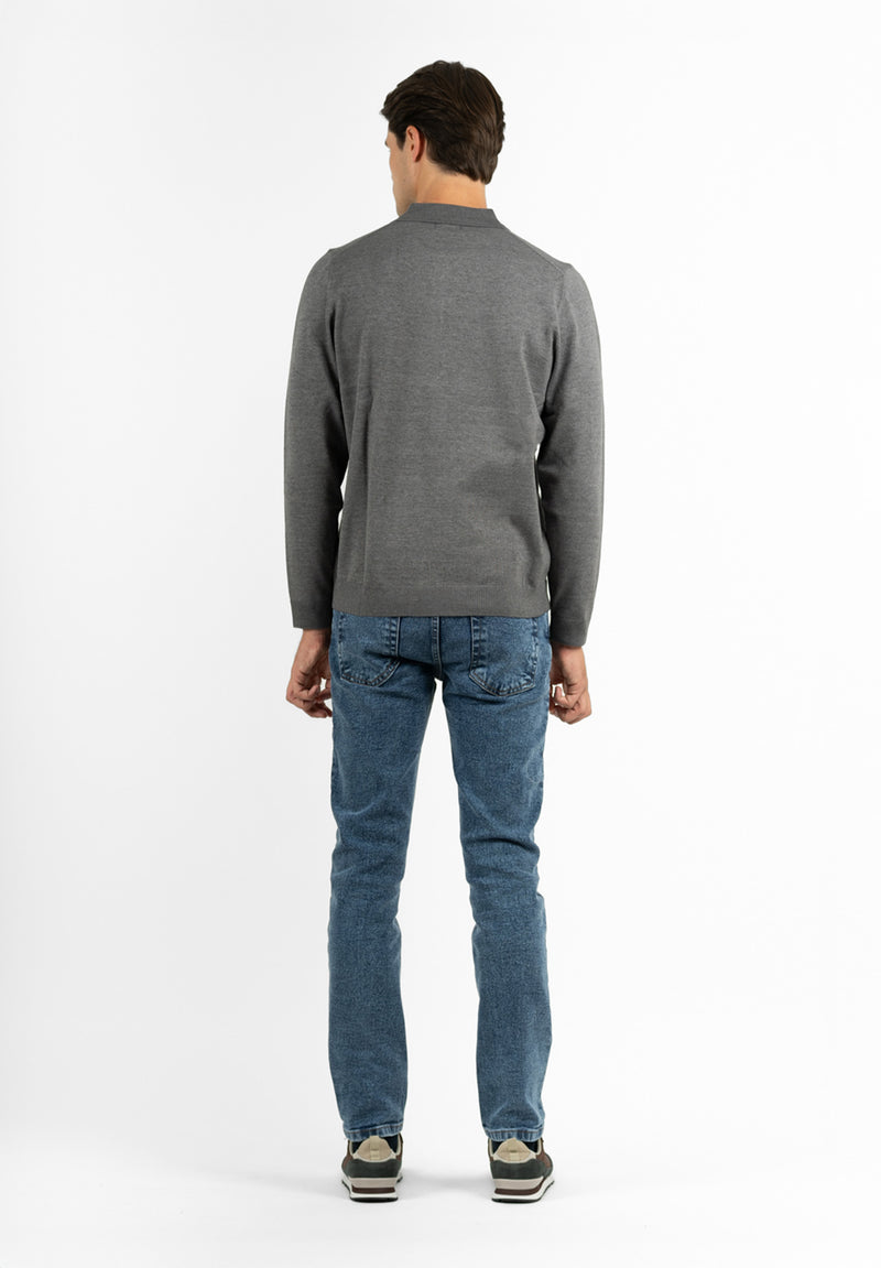 Polo Clásico Manga Larga Tricot Gris Oscuro