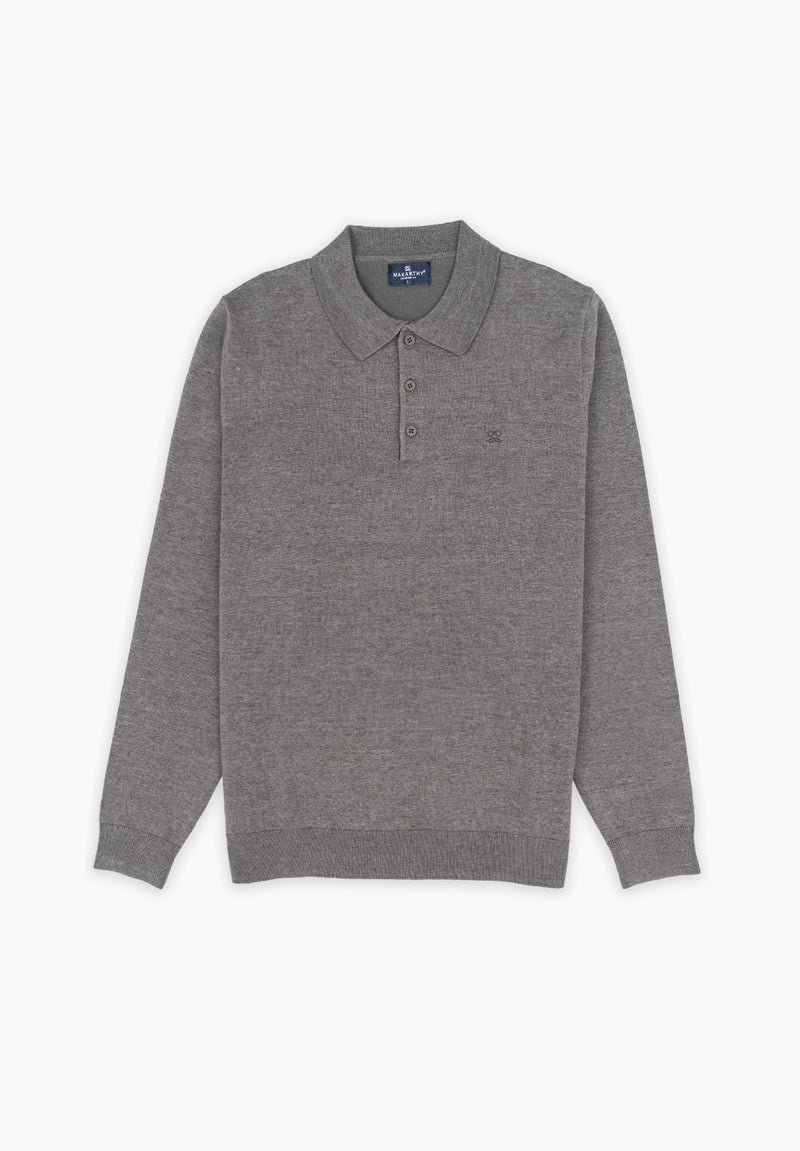 Polo Clásico Manga Larga Tricot Gris Oscuro