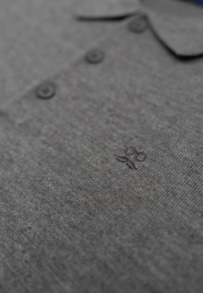Polo Clásico Manga Larga Tricot Gris Oscuro
