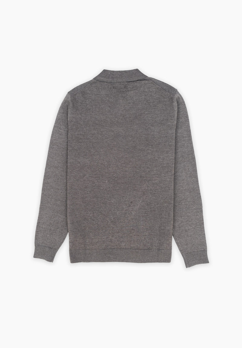 Polo Clásico Manga Larga Tricot Gris Oscuro
