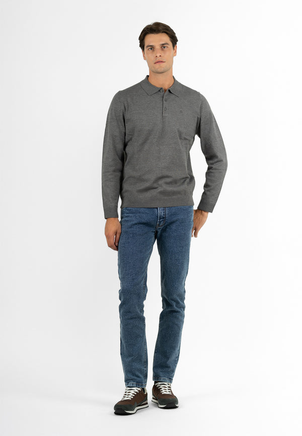 Polo Clásico Manga Larga Tricot Gris Oscuro
