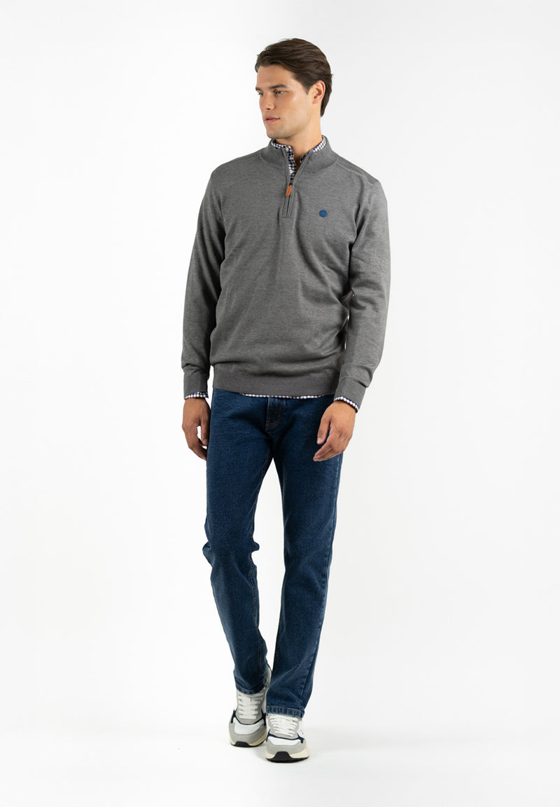 Jersey Zip Parche Gris Oscuro