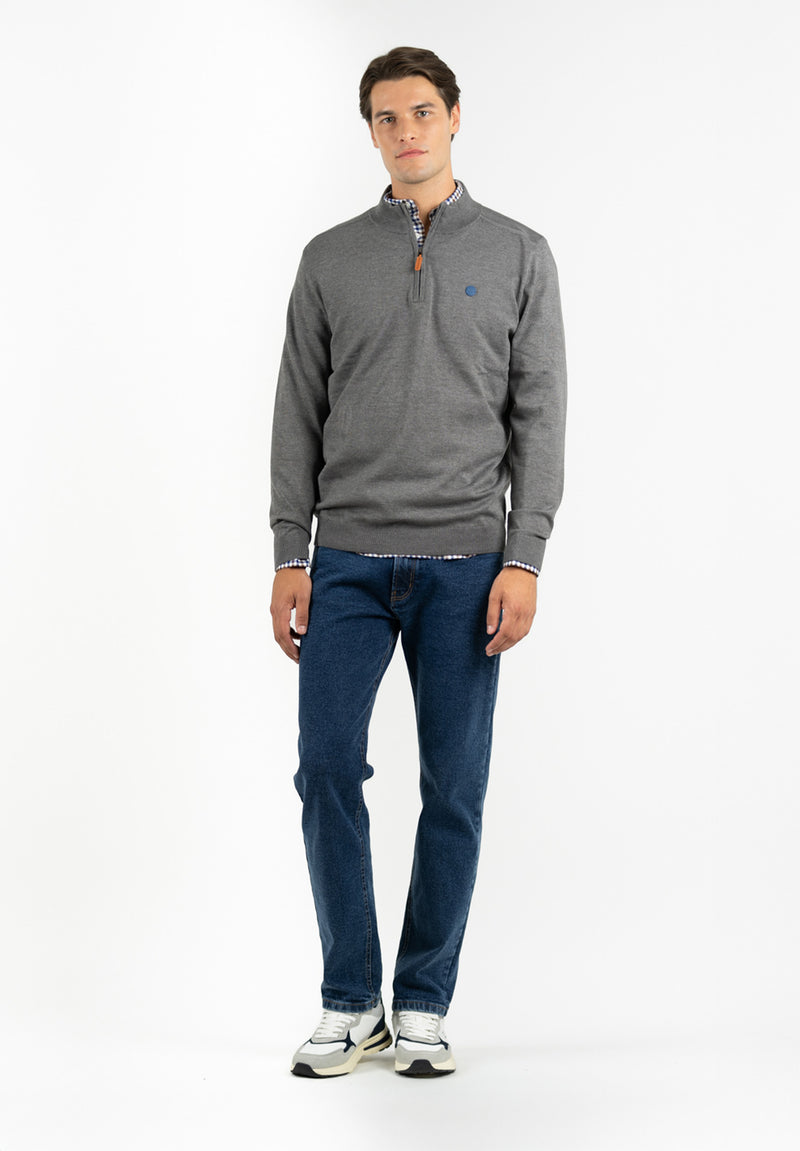 Jersey Zip Parche Gris Oscuro