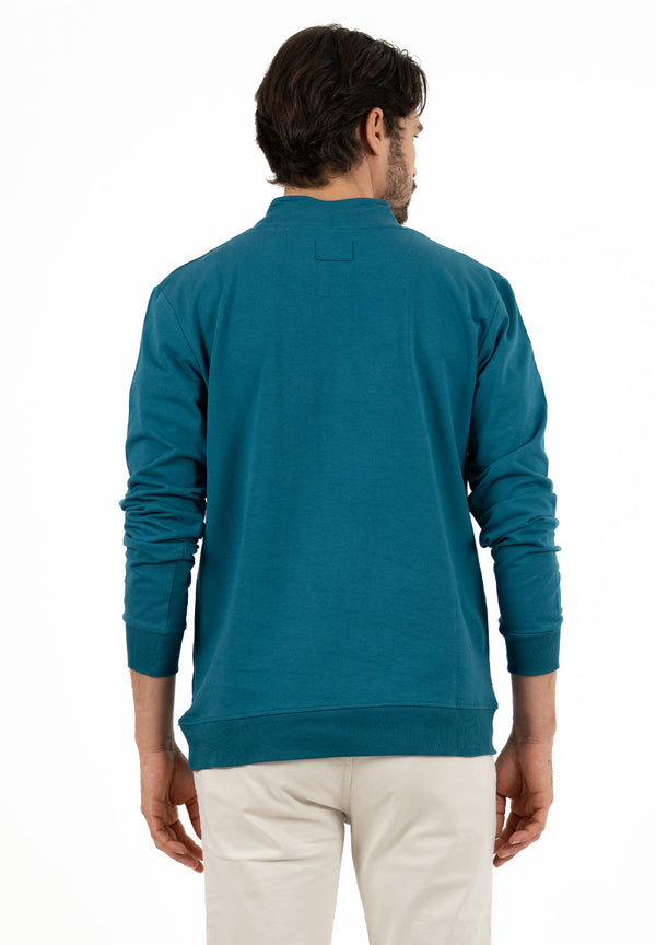 Sudadera Cuello Alto Botón Azul Coral