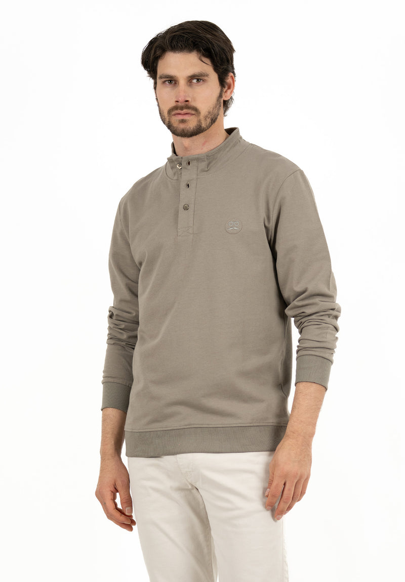 Sudadera Cuello Alto Botón Kaki