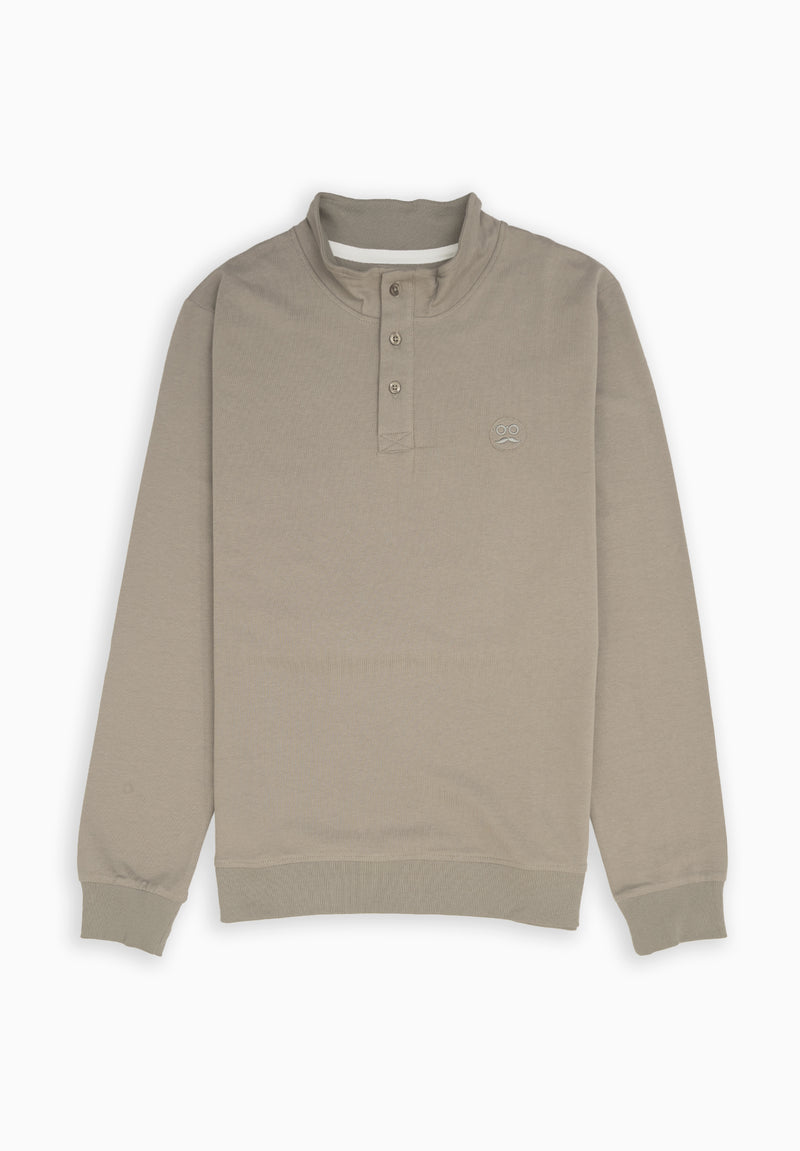 Sudadera Cuello Alto Botón Kaki